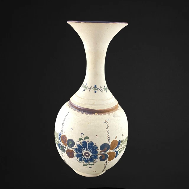 Vintage Mexican Tonala Talavera Vase Flower Deco 10.5”T 3.5”W Crafted Clay