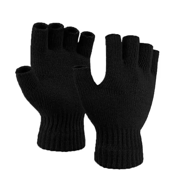 Strickhandschuhe fingerlose Winterhandschuhe Halbfinger Rippstrick Damen Herren