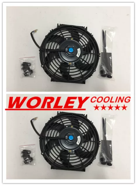 2 x 10" 10 inch 12V Slim Electirc Radiator Cooling Thermo Fan & Mounting kit new