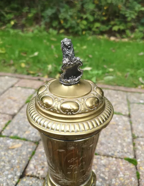 großer alter Jugendstil WMF Pokal mit Löwe / Trinkkelch Trophäe / Straußenmarke 3