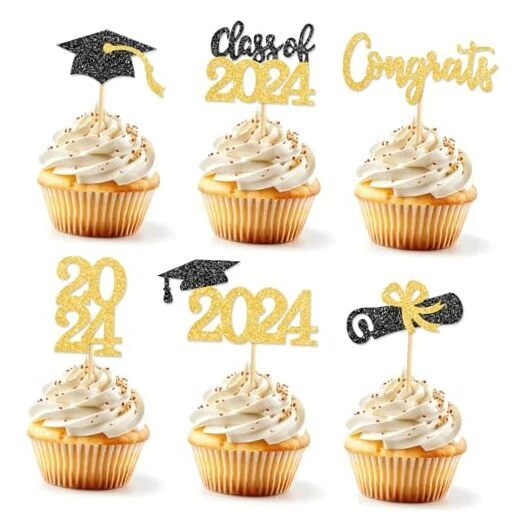 12CT GRADUATION CUPCAKE Toppers Class Of 2024 Cake Graduation cupcake