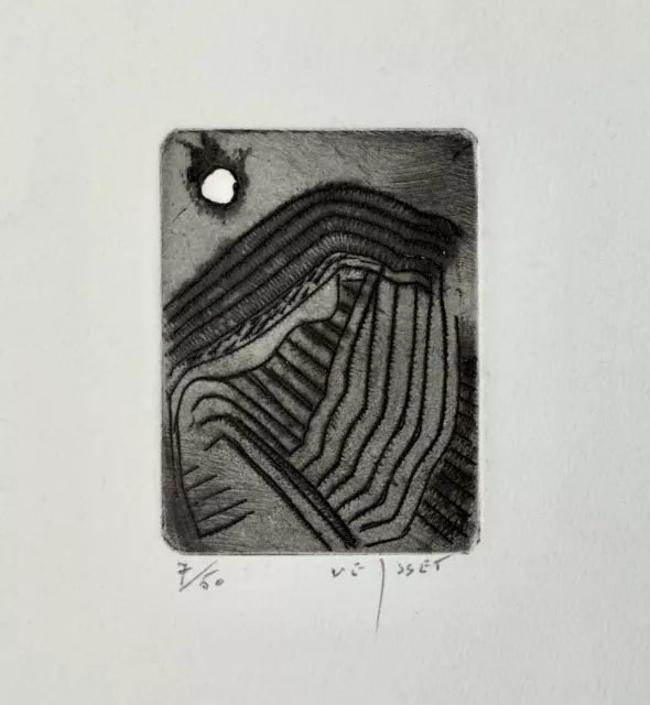 RAYMOND VEYSSET (1913-1967) Petite Gravure Pointe sèche Paysage "Terre de Lune"