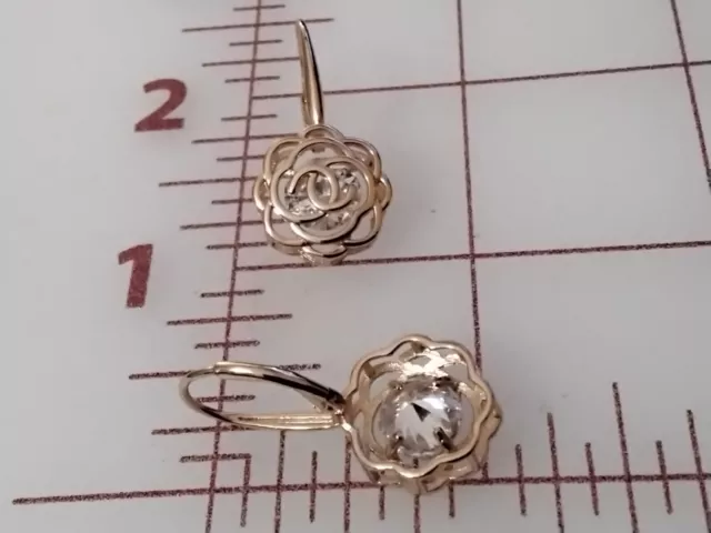 1-Rose Gold Tone/Cubic Zirconium Pierced Earrings, Lever Back W/Love Knot Motif