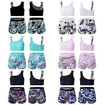 Bambine Estate Sport Tuta Da Ginnastica Athletic Crop Top + Shorts Set Yoga Activewear