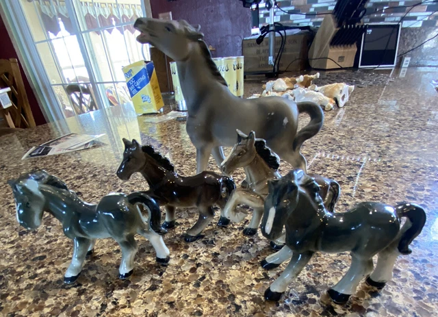 Vintage 5 Horse Figurines  Ceramic Porcelain?? Horse Lot Japan clydesdale