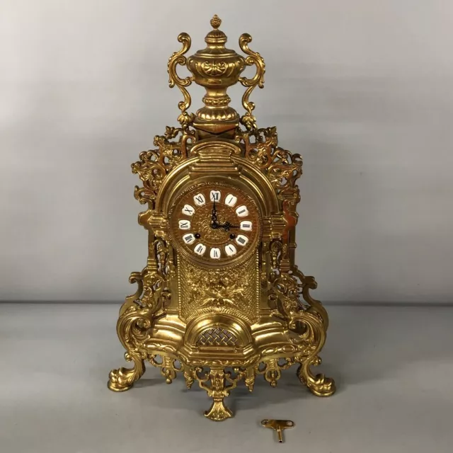 Franz Hermle Imperial Italian Brevettato Mantle Clock German Brass + Key Home-CP