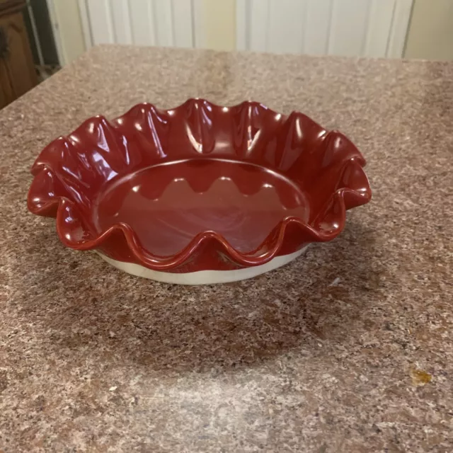 Emile Henry Made in France Ruffled Pie Dish 10.5 X2.5, 10.5 by 2.5,  Burgundy Red