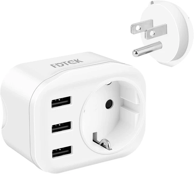 Adaptateur De Voyage USA/Canada/Thaïlande Avec USB-C - Prise Française Vers Américaine - 2 USB-A + 2 USB-C + Interrupteur