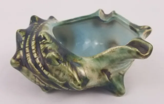 Vintage Florida Souvenir Ashtray Green Blue Ceramic Conch Shell Shaped 4 in
