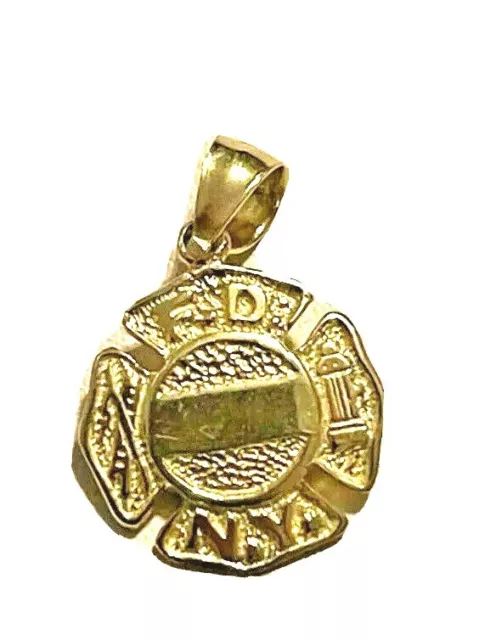 14K Yellow Gold Ny Fire Department Charm Pendant