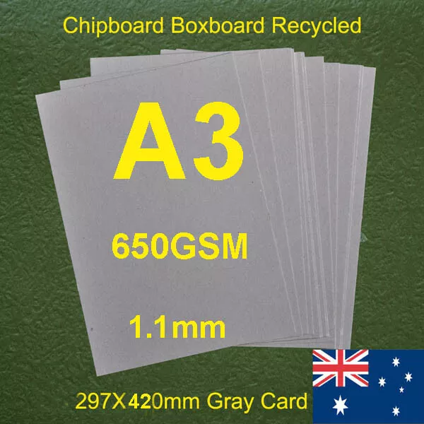 60 X A3 Chipboard Boxboard Cardboard Recycled Gray Cards 650gsm 1.1mm