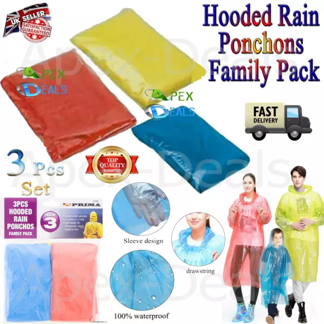 3x Rain Coat Poncho Festival Waterproof Raincoat Adult Hooded Hiking Camping Set