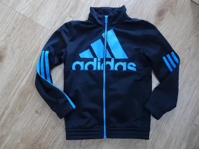 ADIDAS ragazzo nero blu cerniera giacca tuta maglione ETÀ 7 - 8 ANNI eccellente