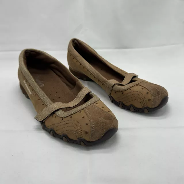 Y2K Vintage Sketchers Mary Jane Ballet Flats 8.5 Womens Tan Suede Leather Sporty