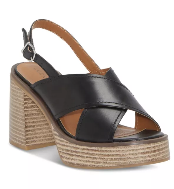 Lucky Brand Women's Delmie Slingback Stacked Platform Sandals Black