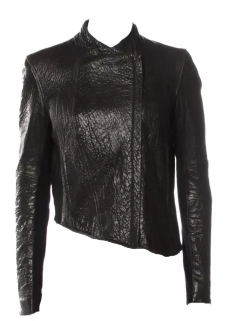 Helmut Lang Asymmetrical Leather Jacket Biker Pebbled Blistered Brown Moto S