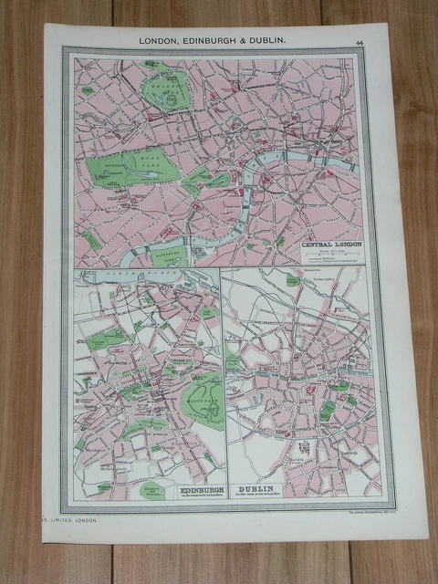 Uk Map 1908 1908 ANTIQUE MAP City Map Of London England / Edinburgh Scotland Dublin ...
