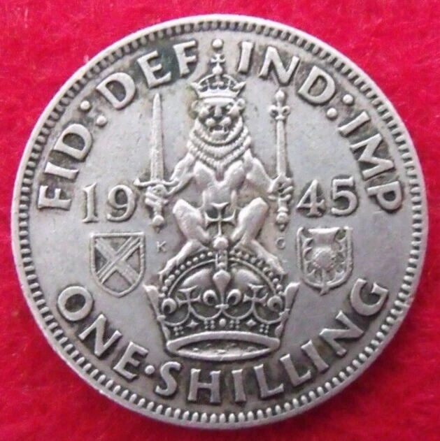 1945 GEORGE VI  SILVER SHILLING  ( 50% Silver )  British 1s Coin.   409