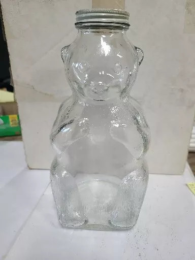 Vintage 50’s Snow Crest Beverages Glass Bear Honey Jar Piggy Coin Bank 8.5" tall