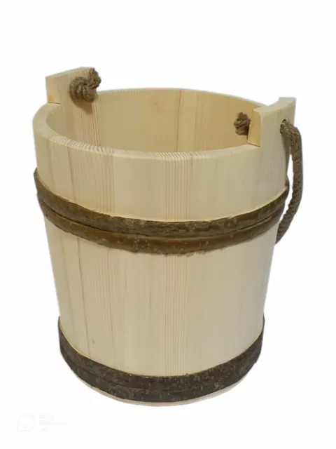 Big Wooden Bucket with handle 5L - old style very solid sauna pot flowerpot /T2