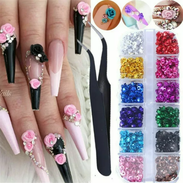 Nagel Blumen Rosen Kunst Schmuck Nail Art Strass steine 3D Nagelkunst Dekoration