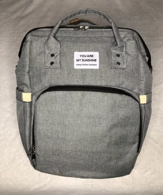 You Are My Sunshine Multifunctional Baby Travel/Diaper Backpack Bag - Grey - New