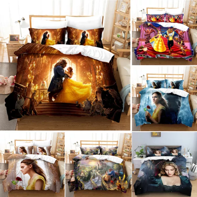 Beauty and the Beast 3D Duvet Cover Bedding Set Pillowcase Quilt Single Double