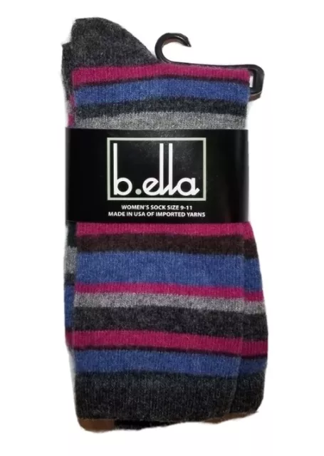 B. Ella Ladies Wool Cashmere Angora Viscose Socks Stripe pattern- NEW USA MADE