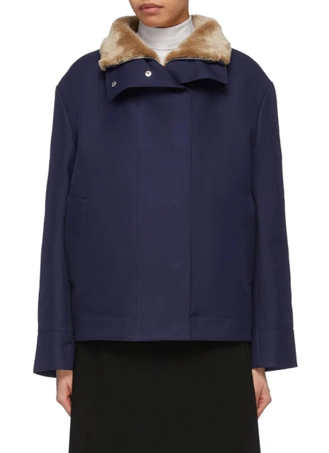 $2,395 Theory Utility Outerwear Shearling Coat M Navy Ocean Outer Cotton Jacket $2,395 Theory Utility Outerwear Shearling Coat M Navy Ocean Outer Cotton Jacket