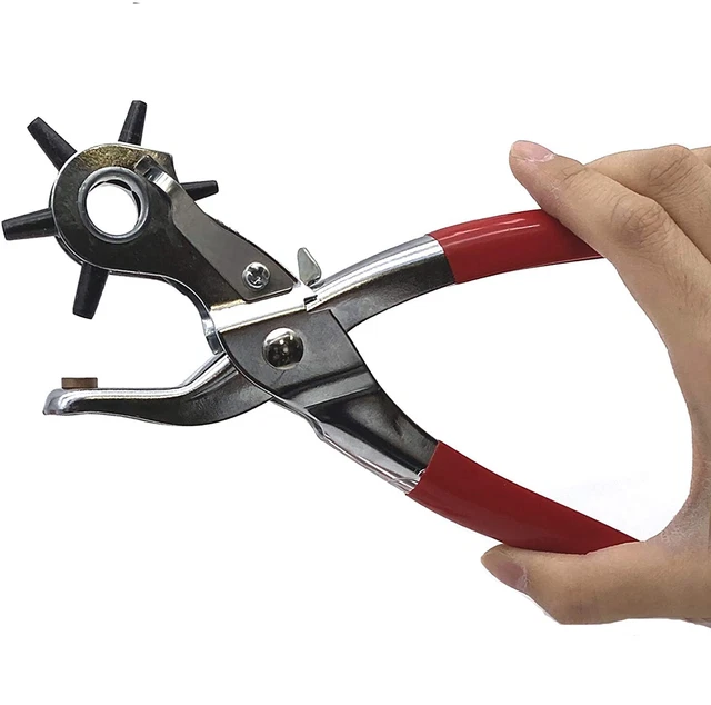 Heavy Duty 6 Size Revolving Leather Hole Punch Hand Pliers Belt Holes Puncher