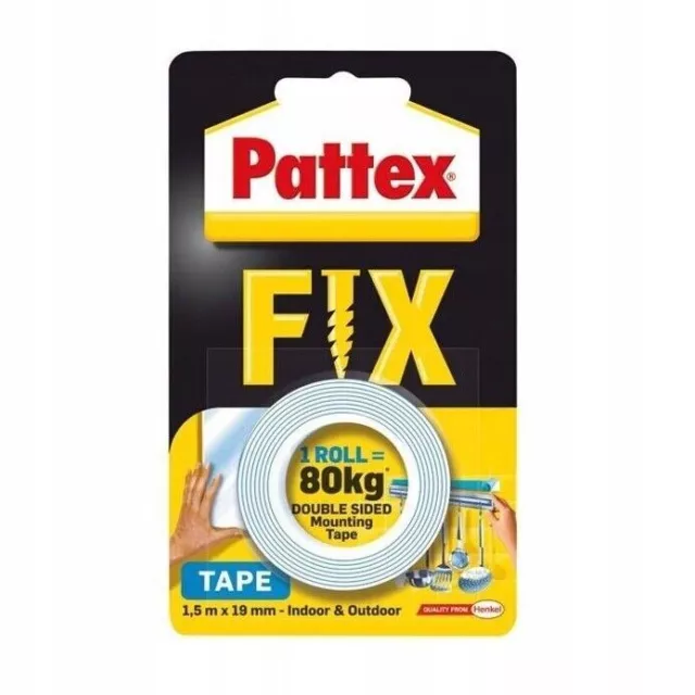 Nastro biadesivo Pattex FIX 80 kg 1,5 mx 19 mm