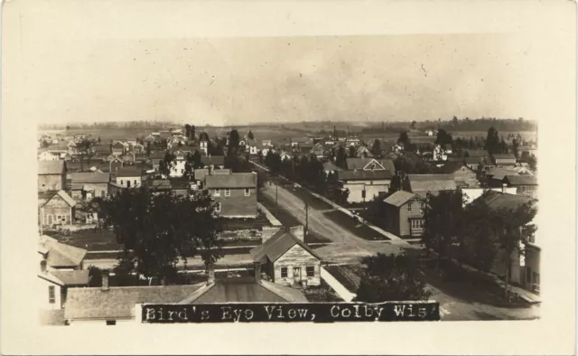 BIRDS EYE VIEW original real photo postcard rppc COLBY WISCONSIN WI c1910