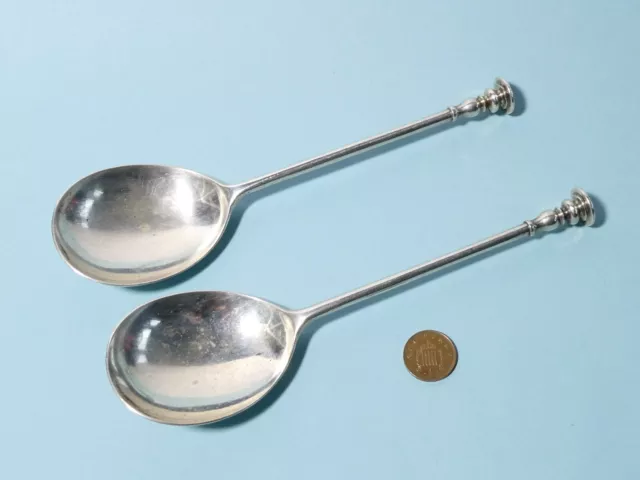 Coppia 1900 cucchiai antichi vittoriani grandi argento sterling sigillo top