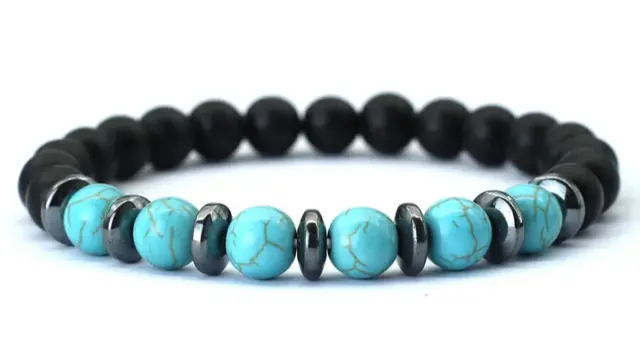 Bracelet de perles howlite Turquoise, Agate mate et Hématite, Sur mesure