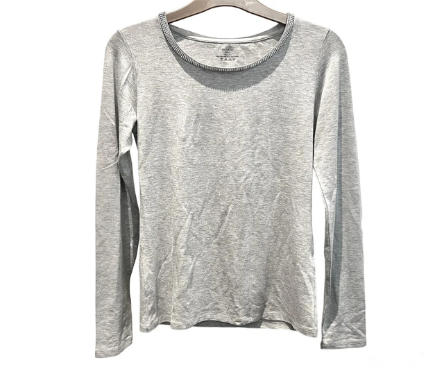 Majestic Paris Light Grey w/ Diamante Gems Neckline L/Sleeved Blouse Top - Sz 1