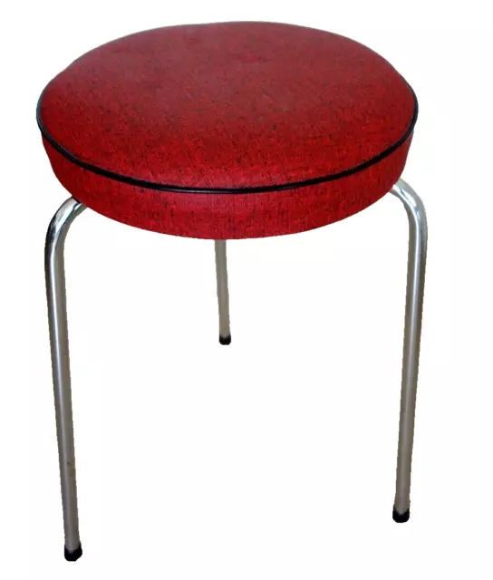 Alter Hocker Küchenhocker Chromgestell Kunstleder rot Rockabilly um 1950