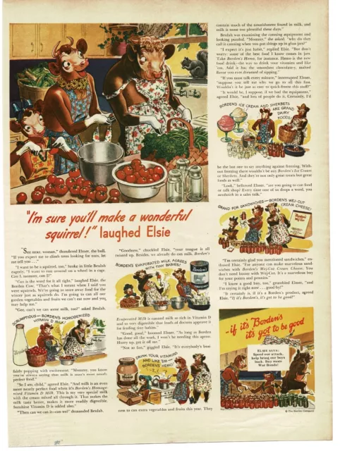 1944 Borden's Dairy Products Elsie The Cow Elmer canning tomatoes Vintage Ad