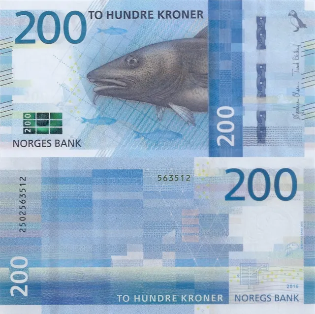 Norway 200 Kroner (2016/2017) -Fish/Puffin/p-55 UNC