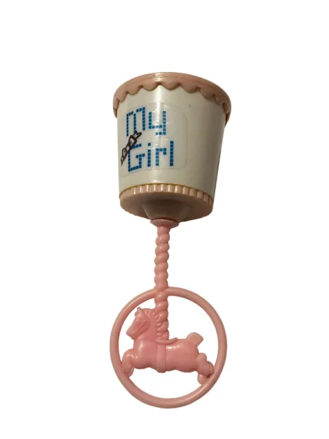 Vintage Baby Rattle Plastic White Pink "My Girl" 7 Inches Baby Shower Gift