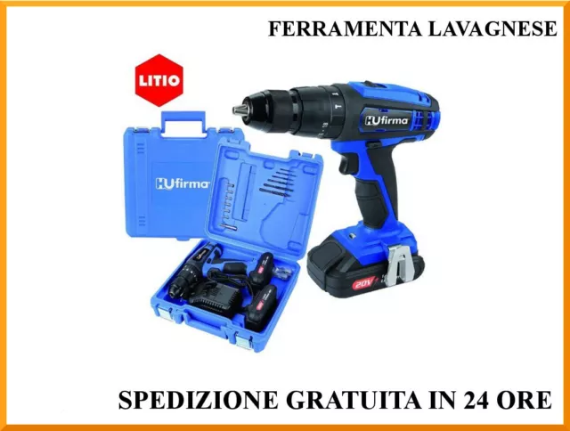 Trapano avvitatore in valigetta con 13 accessori+2 batterie 20 v 1.5 Ah HUfirma