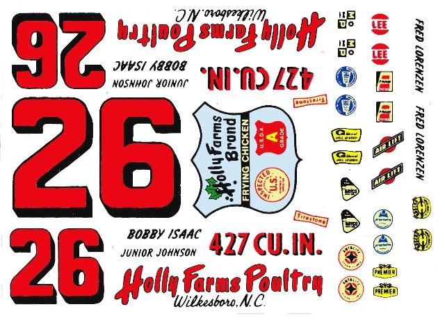 TRACKSIDE 1/25th Scale Decals: 1965 Fred Lorenzen Lafayette Ford #28 NASCAR