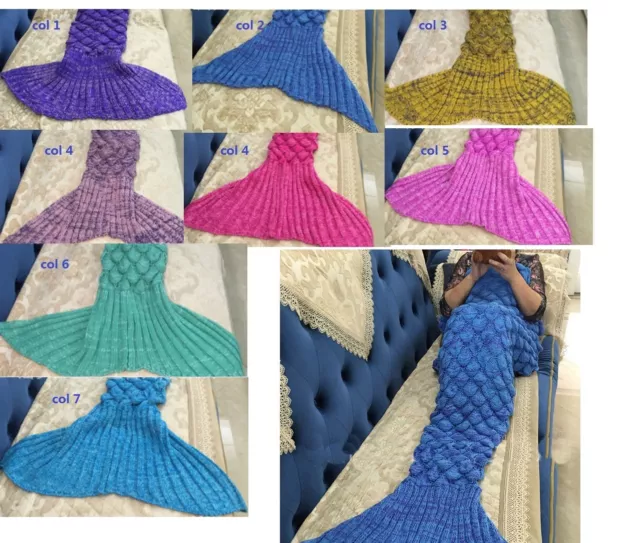 Mermaid Tail Handmade Blanket Crocheted Cocoon Sofa Beach Knit Lapghan Quilt Rug 2