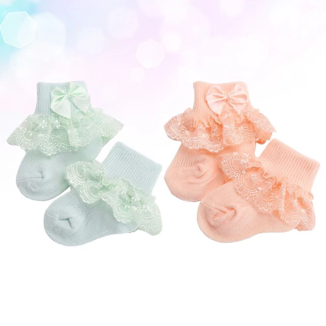 2 paia calze dolci per bambini calze di pizzo per mantenere caldi i fiocchi traspiranti con 3