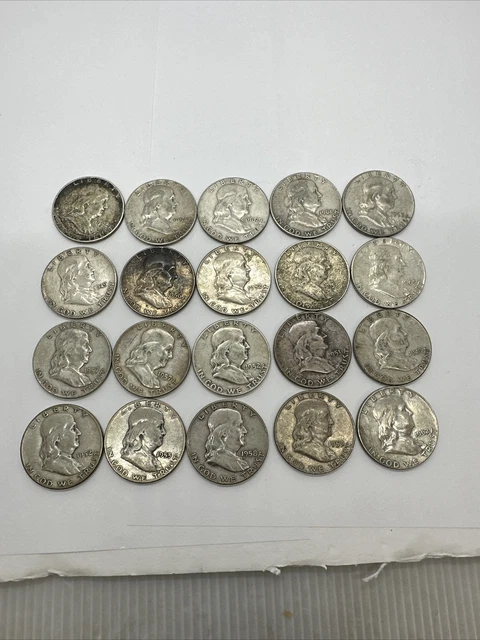 Full Roll Of (20) Silver Benjamin Franklin Half Dollars Circulated Free ship