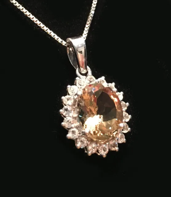 WOW Natural Bolivian Champagne Quartz & White Topaz 925 Sterling Silver Pendant