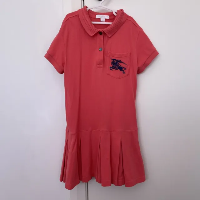 Burberry Girls Polo Shirt Collared Pleated Dress Size 6 Years Orange Genuine