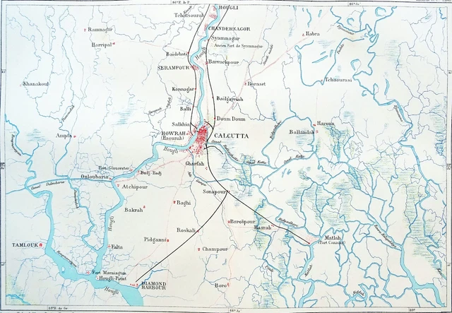 INDIA - Color Flip Map of CALCUTTA and its Region in the 19th Century - 19th Engraving