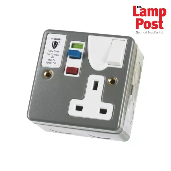 Timeguard RCD03MAVN RCD Protected Single Gang Metal Switched Socket - Active