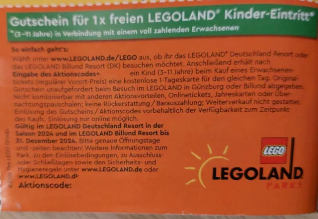 1 x Gutscheine freier Kinder Eintritt für Legoland Resort Saison 2024