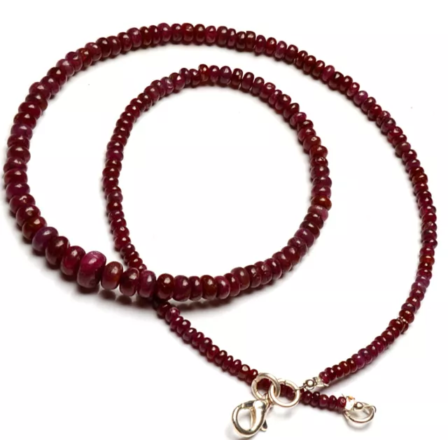 Natural Myanmar Ruby Gem 3 to 7 mm Size Smooth Rondelle Beads Necklace 18"